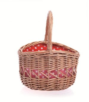 Small Round Basket with Red & White Spotty Lining