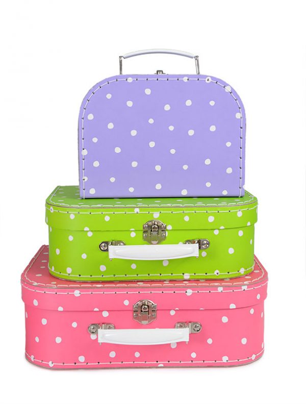 Egmont Suitcase set of 3 - Fuchsia Mauve Green with spots