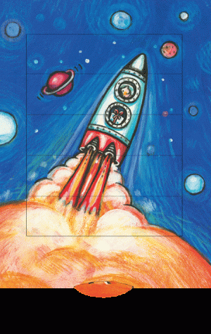 2-Way Greeting Card - Rocket Space Party